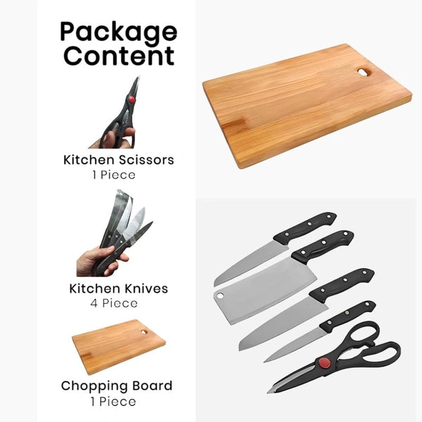 🍽️ All-in-One Wooden Cutting Board 🍞 + 5-Piece Knife Set 🔪